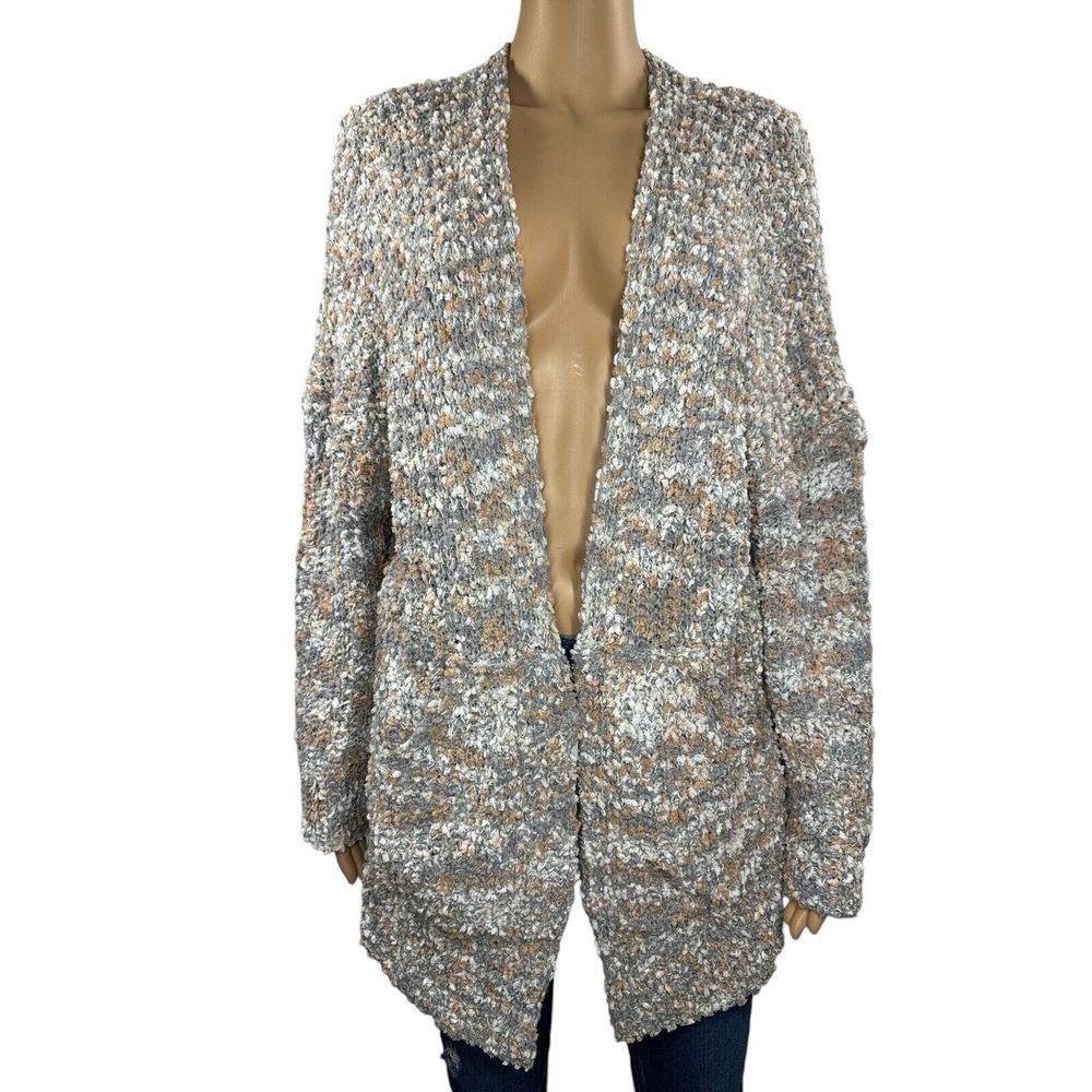 POL Slouchy Open Cardigan‎ Sweater Womens Size L Gray Beige With Pockets